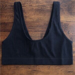 Celine Black Ribbed Scoop Sports Bralette